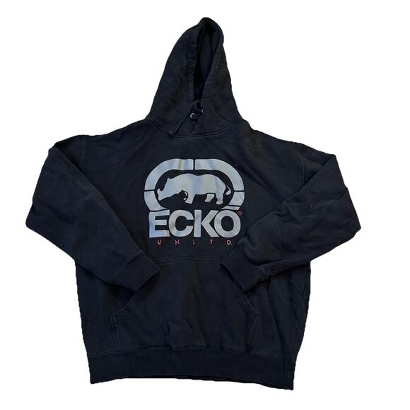 VTG Y2k 2000s Ecko Unltd Baggy Black Red Logo Skate Grunge Hoodie Sweatshirt XL - Picture 1 of 3